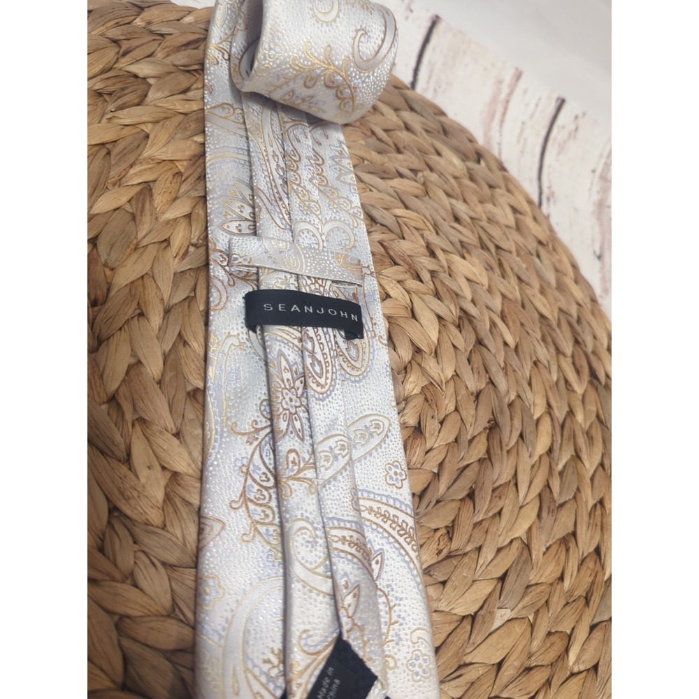 Sean‎ John silk Paisley Tie White /Gold Men's Tie